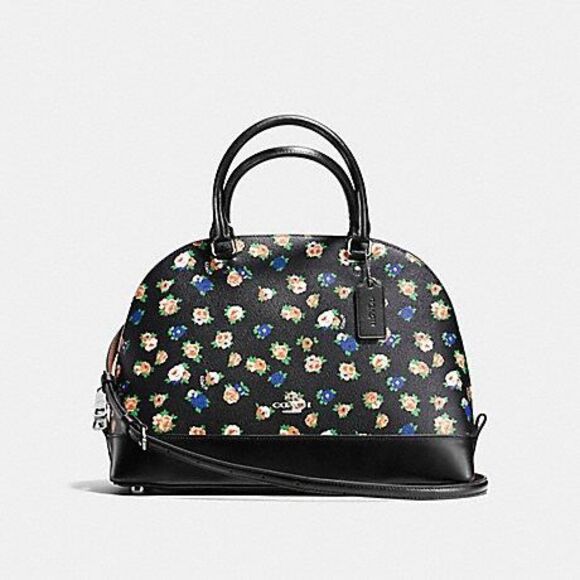 Coach Handbags - Coach Sierra Satchel In Tea Rose Print Black F57924